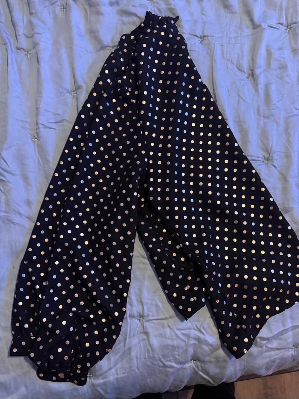Ann Taylor Black Blouse with Gold Polka Dot Print - Picture 3 of 3